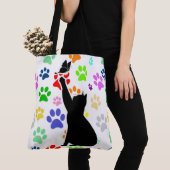 Kute Paw Pattern Cat Chasing a vlinder Tote Bag (Dichtbij)