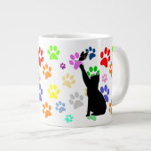 Kute Paw Pattern en Cat Chasing a vlinder Grote Koffiekop (Voorkant rechts)