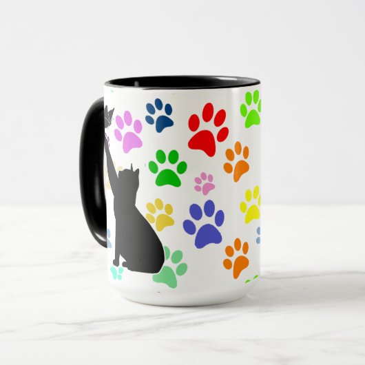 Kute Paw Pattern en Cat Chasing a vlinder Mok (Voorkant links)