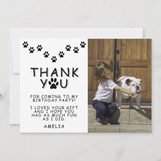 Kute Paw Prints Black Birthday - Foto Kaart (Voorkant)