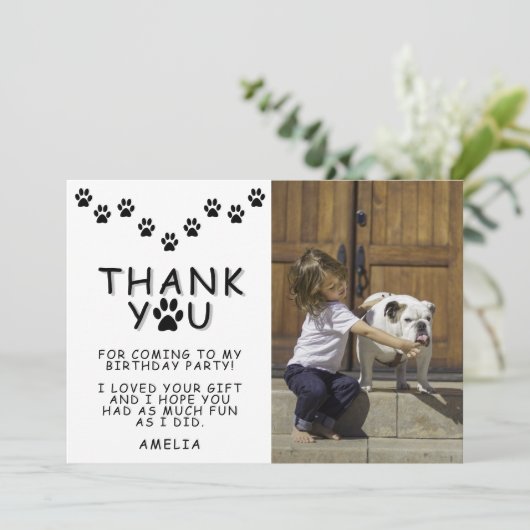 Kute Paw Prints Black Birthday - Foto Kaart (Staand voorkant)