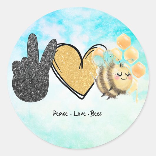 Kute Peace Love bijen Ronde Sticker (Voorkant)