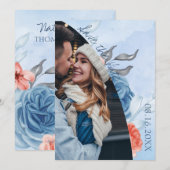 Kute Peach Blue Floral Photo Wedde Save the Date Aankondiging (Voorkant / Achterkant)