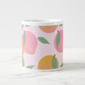 Kute Peach Oranje Fruit Pattern Roze Grote Koffiekop (Voorkant)