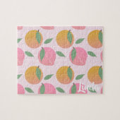 Kute Peach Oranje Fruit Pattern Roze Legpuzzel (Horizontaal)