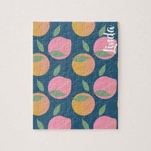 Kute Peach Oranje Fruit Pattern Roze Legpuzzel (Verticaal)