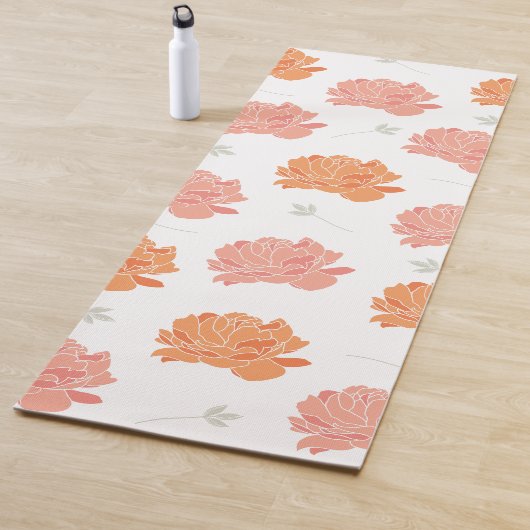 Kute peach & Oranje Peonies Floral Pattern Yogamat (In situ)