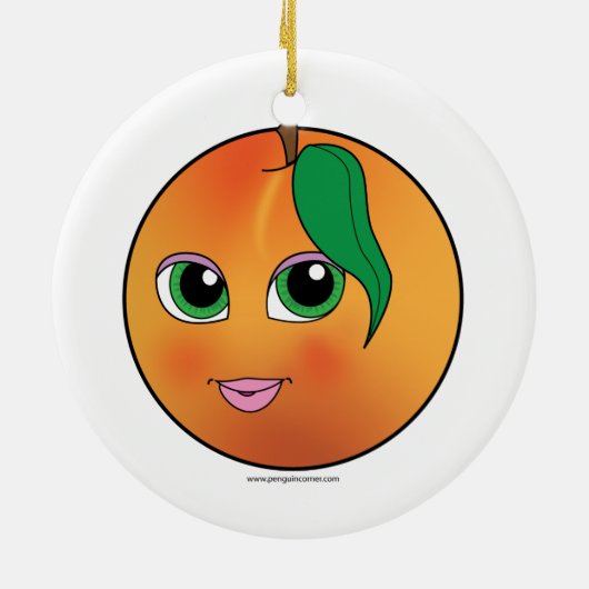 Kute peach-versiering glimlachen keramisch ornament (Achterkant)