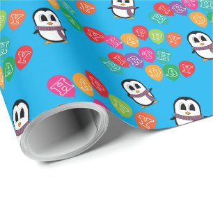 Kute Penguin & Balloons Birthday Wrapping Paper Cadeaupapier
