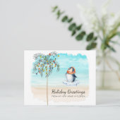 Kute Penguin Beach Scene Palm Tree Holiday Movemen Aankondigingskaart (Staand voorkant)