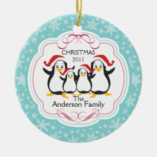 Kute Penguins Familie van 4 kerstversiering Keramisch Ornament