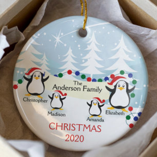 Kute Penguins Familie van 4 kerstversiering Keramisch Ornament