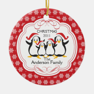 Kute Penguins Familie van 4 kerstversiering Keramisch Ornament