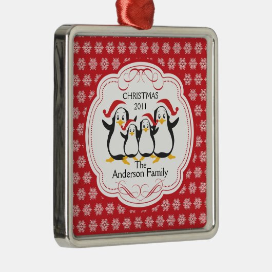 Kute Penguins Familie van 4 kerstversiering Metalen Ornament (Rechts)