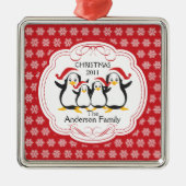 Kute Penguins Familie van 4 kerstversiering Metalen Ornament (Voorkant)