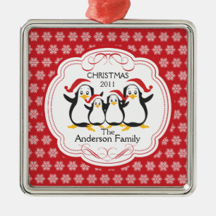 Kute Penguins Familie van 4 kerstversiering Metalen Ornament