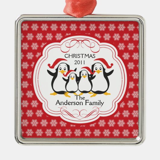 Kute Penguins Familie van 4 kerstversiering Metalen Ornament (Voorkant)