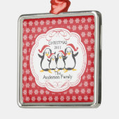 Kute Penguins Familie van 4 kerstversiering Metalen Ornament (Links)