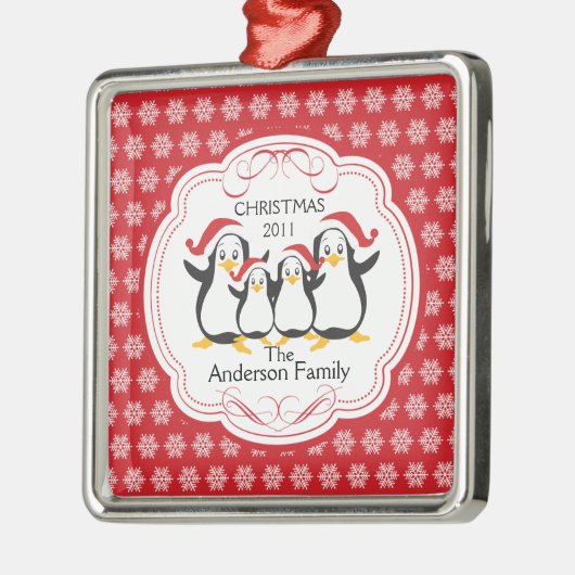 Kute Penguins Familie van 4 kerstversiering Metalen Ornament (Links)