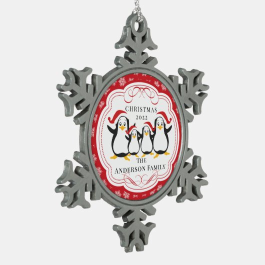 Kute Penguins Familie van 4 kerstversiering Tin Sneeuwvlok Ornament (Links)