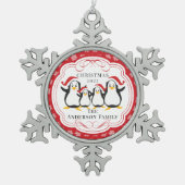 Kute Penguins Familie van 4 kerstversiering Tin Sneeuwvlok Ornament (Voorkant)