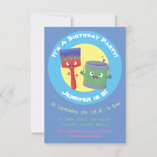 Kute penseel- en tekentekenfilmtekens invullen kaart (Voorkant)