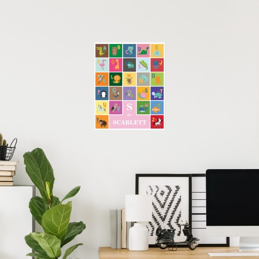Kute Personalized Animal Alphabet Kinder Play Room Poster (Thuiskantoor)
