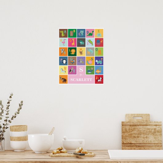 Kute Personalized Animal Alphabet Kinder Play Room Poster (Keuken)