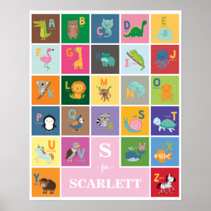 Kute Personalized Animal Alphabet Kinder Play Room Poster