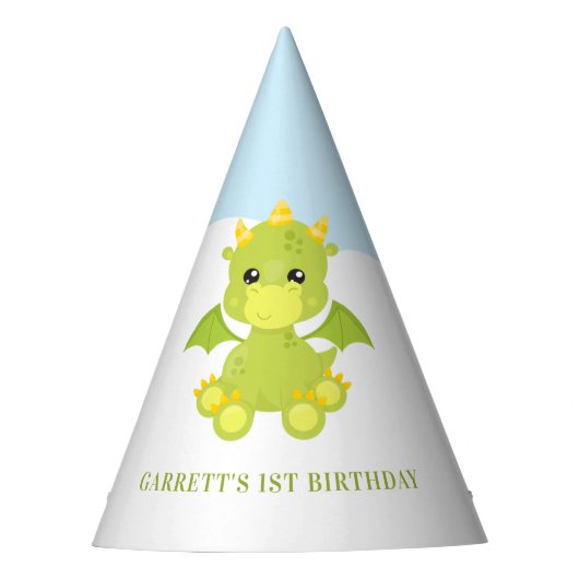 Kute Personalized Boy Dragon 1st Birthday Feesthoedjes (Voorkant)