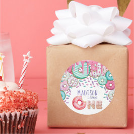 Kute Personalized Donut Sprinkles First Birthday Ronde Sticker
