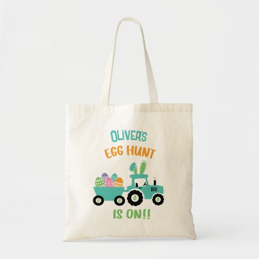 Kute Personalized Easter Egg Tunt Tractor Bunny Tote Bag (Voorkant)