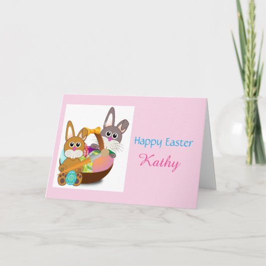 Kute Personalized Easter Rabbit Children's Feestdagen Kaart (Voorkant)