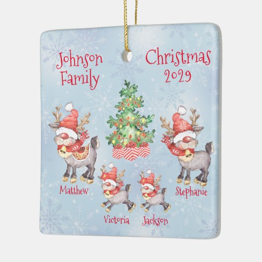 Kute Personalized Family of 4 Reindeer Keramisch Ornament (Links)