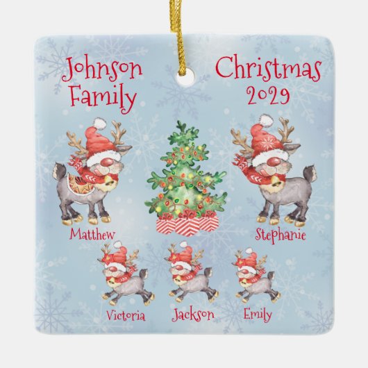 Kute Personalized Family of 5 Reindeer Keramisch Ornament (Voorkant)