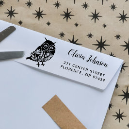 Kute Personalized Folk Art Owl Return Address Rubberstempel
