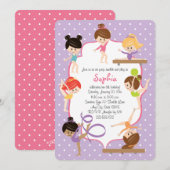 Kute Personalized Gymnastics Birthday Party Kaart (Voorkant / Achterkant)
