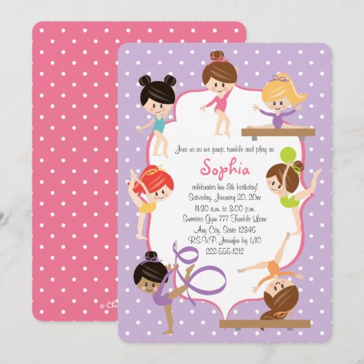 Kute Personalized Gymnastics Birthday Party Kaart (Voorkant / Achterkant)