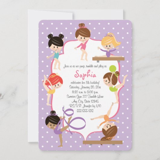 Kute Personalized Gymnastics Birthday Party Kaart
