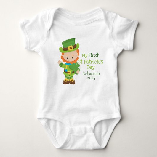Kute Personalized Leprechaun First St Patricks Day Romper (Voorkant)
