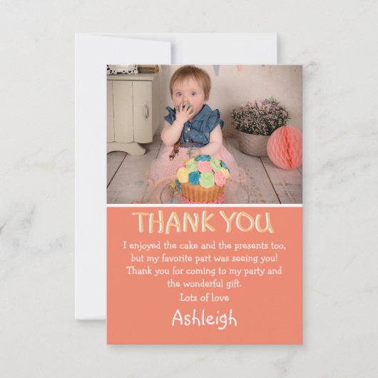 Kute Personalized Peach Photo Flat Bedankkaart (Voorkant)