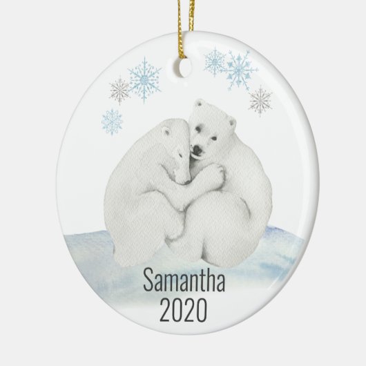 Kute Personalized Polar Beer Cub Waterverf Keramisch Ornament (Links)