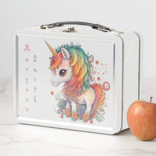 Kute Personalized Rainbow Unicorn Lunch Box