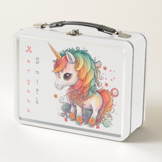 Kute Personalized Rainbow Unicorn Lunch Box (Voorkant)