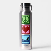 Kute Personalized Swimmer Peace Love Swimming Waterfles (Achterkant)