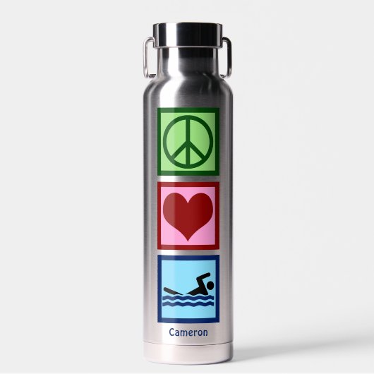 Kute Personalized Swimmer Peace Love Swimming Waterfles (Voorkant)