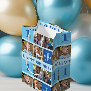 Kute Personated Birthday Boys Photo Collage Blue Medium Cadeauzakje