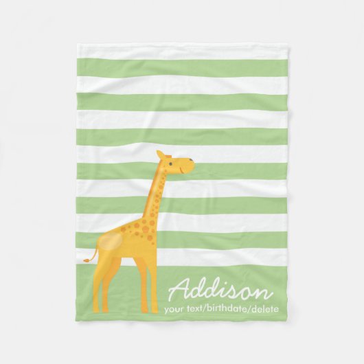 Kute Personated Giraffe Oerwoud Mint Green Stripe Fleece Deken (Voorkant)