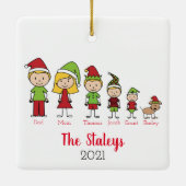 Kute persoonlijke familie met hondenkerst keramisch ornament (Achterkant)