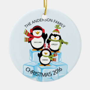 Kute persoonlijke familie van 3 pinguïns kerstmis keramisch ornament